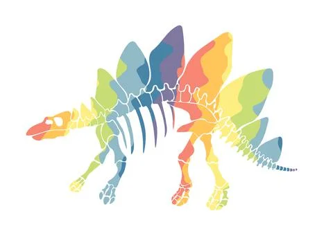 Vector illustration with rainbow dinosaur skeleton isolated on a white Stock Illustration