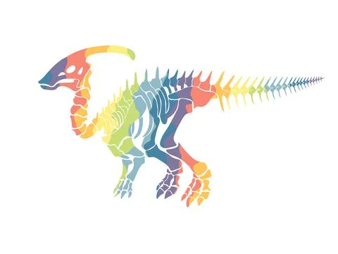 Vector illustration with rainbow dinosaur skeleton isolated on a white Stock Illustration