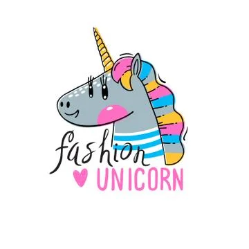 Vector illustration of a Rainbow Unicorn head. Fashion kawaii animal. Can be Stock Illustration