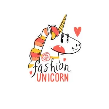 Vector illustration of a Rainbow Unicorn head. Fashion kawaii animal. Can be Stock Illustration