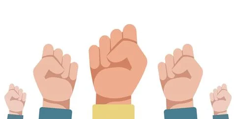 Vector illustration of raised hands clenched into a fist. Raised fist Stock Illustration
