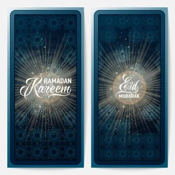 Vector illustration of ramadan kareem, eid mubarak blue greeting invitation Stock Illustration