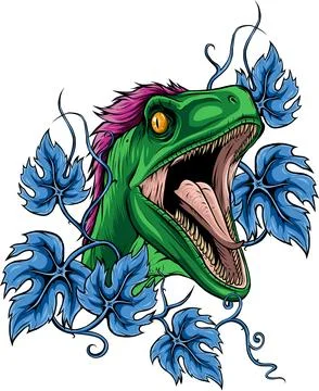 Vector illustration of raptor head with leaves Stock Illustration