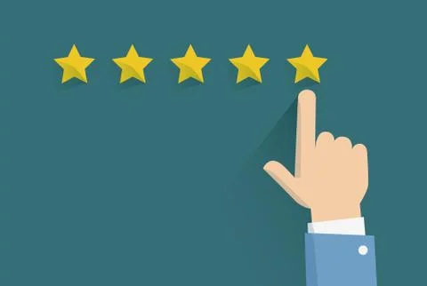 Vector illustration of rating services by hand of client pressing stars. Stock Illustration