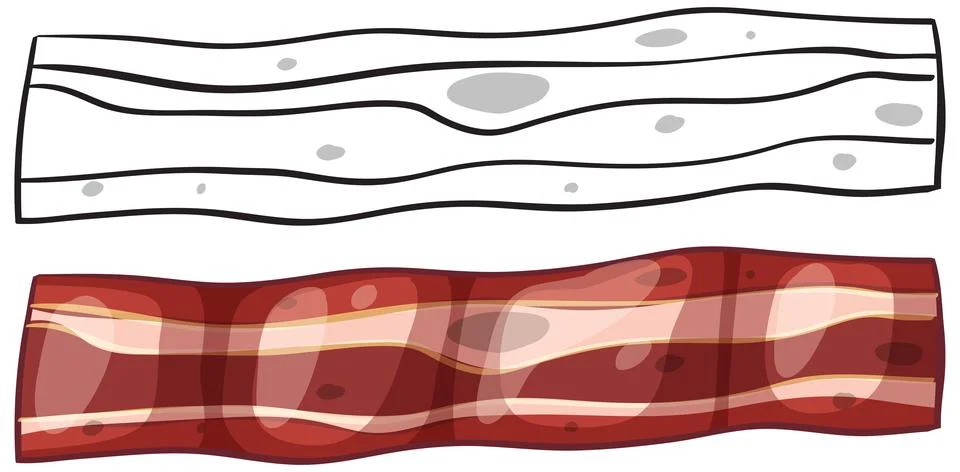 Vector Illustration of Raw and Cooked Bacon Strips on White Background Stock Illustration