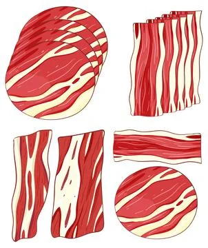 Vector Illustration of Raw Sliced Bacon in Various Shapes Stock Illustration