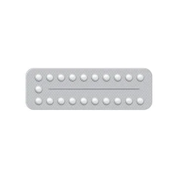 Vector illustration of realistic blister pack of round white pills. Stock Illustration