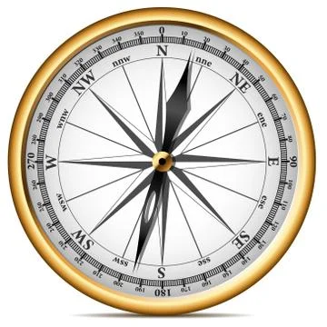 Vector illustration of realistic golden compass isolated on white background. Stock Illustration