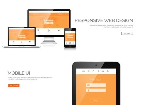 Vector illustration. Realistic laptop tablet. Adaptive ui. Responcive web design Stock Illustration