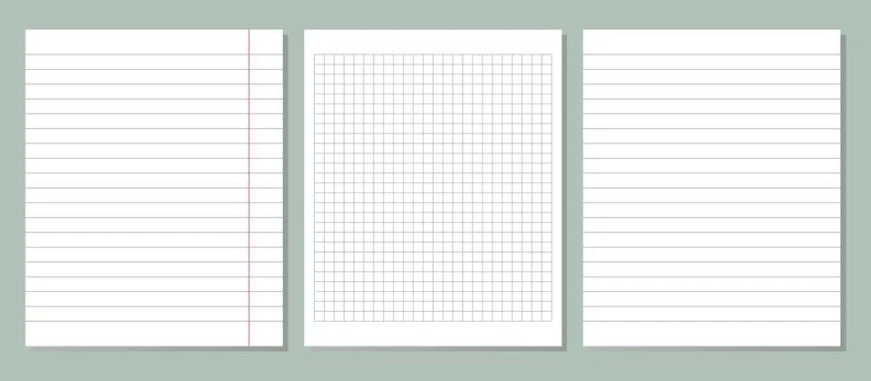 Vector illustration of realistic square, lined paper blank sheets Stock Illustration