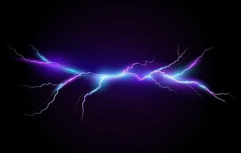 Vector illustration of a realistic style of bright glowing lightning isolated on Stock Illustration