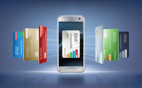 Vector illustration in a realistic style the concept of mobile payments using 스톡 일러스트