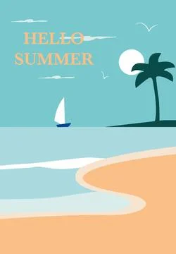 Vector illustration. Recreation concept. Poster with the sea and the beach... Stock Illustration