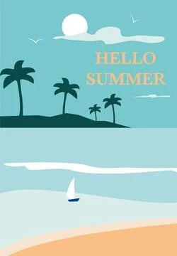 Vector illustration. Recreation concept. Poster with the sea and the beach... Stock Illustration