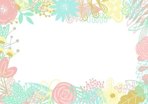 Vector illustration of a rectangle frame made of hand-drawn floral elements.  스톡 일러스트