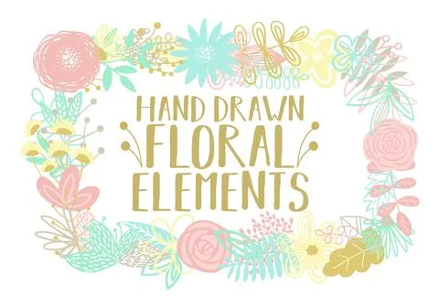 Vector illustration of a rectangular frame made from cartoon hand-drawn flora Stock Illustration