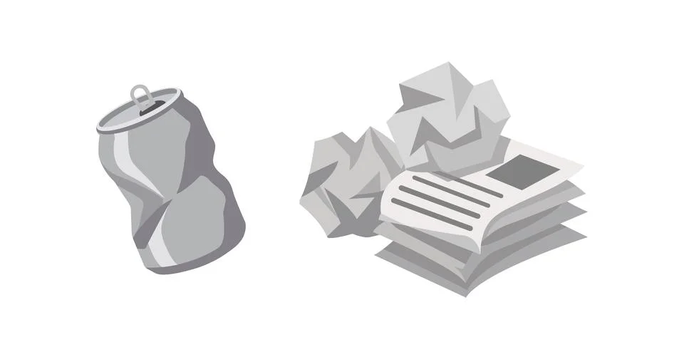 Vector Illustration of Recyclable Waste With Crushed Aluminum Can and Pile Stock Illustration