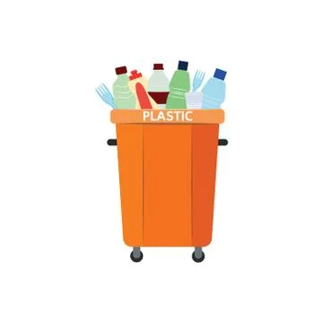 Vector illustration of recycle trash bin for plastic type of garbage. Illustrazione stock