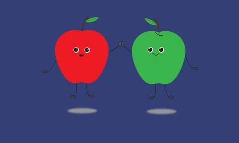 Vector illustration of red and green apples in cartoon style Stock Illustration