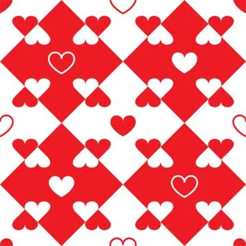 Vector illustration red and white hearts on a red and white background. Stock Illustration