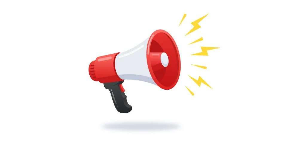 Vector illustration of a red and white megaphone loudspeaker with sound waves Stockillustratie