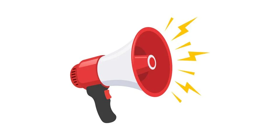 Vector illustration of a red and white megaphone loudspeaker with sound waves Иллюстрация