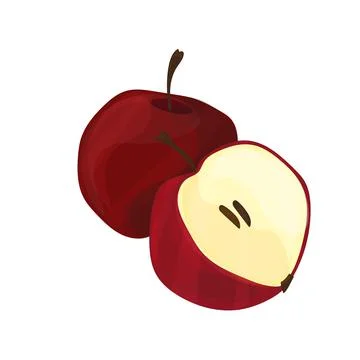 Vector illustration. Red apple with highlights. Cartoon style. Stock Illustration