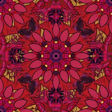 Vector illustration. On red, black and pink colors. Cute Floral pattern in the s イラスト素材