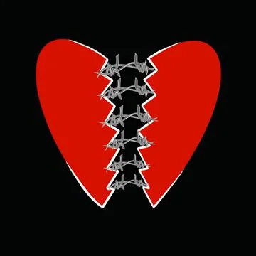 Vector illustration of a red broken heart connected by barbed wire Stock Illustration
