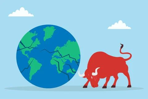 Vector illustration of a red bull breaking a globe Stock Illustration