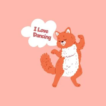 Vector illustration with a red cat, she enjoys dancing with her eyes closed Illustrazione stock