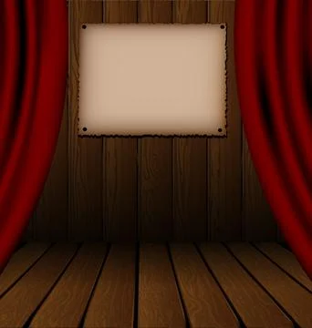 Vector illustration red drape and wood theatre stage Stock Illustration
