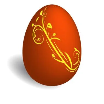 Vector illustration of a red easter egg with a yellow floral pattern Stock Illustration