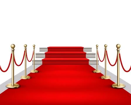Vector illustration Red event carpet and golden barriers Realistic illustration Stock Illustration