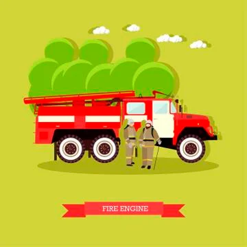 Vector illustration of red fire engine in flat style Stock Illustration