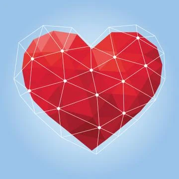 Vector illustration of red geometric polygonal heart Stock Illustration