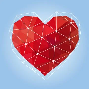 Vector illustration of red geometric polygonal heart Stock Illustration