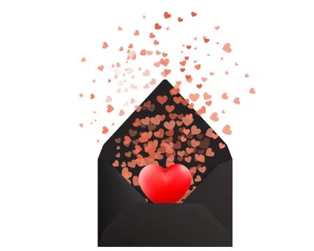 Vector illustration of red heart comes out of the envelope on white background. Stock Illustration