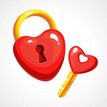 Vector illustration red heart lock and key Stock Illustration