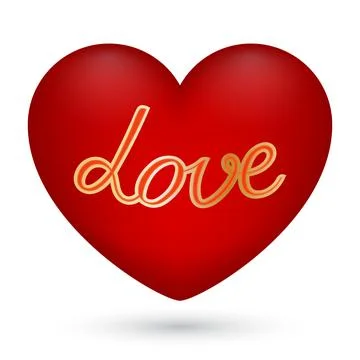 Vector illustration of red heart with text love in the center on white back.. Stock Illustration
