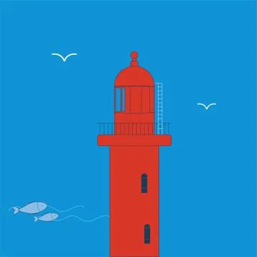 Vector illustration: Red Lighthouse or Beacon icon made in a simple flat styl Stock Illustration