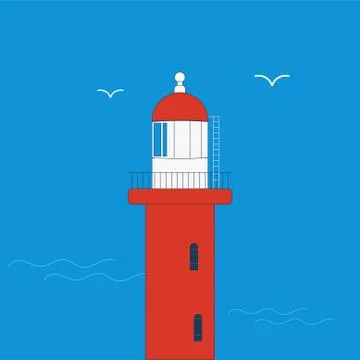 Vector illustration: Red Little Lighthouse icon. Stock Illustration