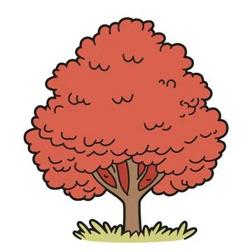 Vector illustration of a red oak tree in a cartoon, outlined style, isolate.. Stock Illustration