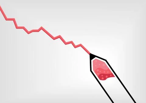Vector illustration of red pen drawing a declining negative growth curve Stock Illustration