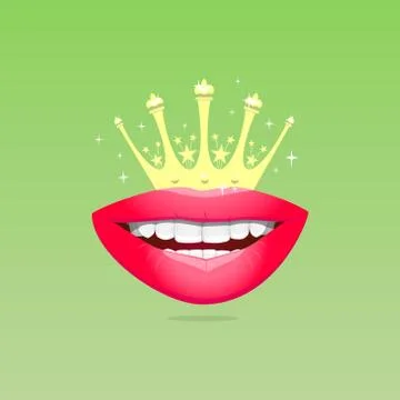 Vector illustration of red plump glamorous lips with a gold crown Stock Illustration