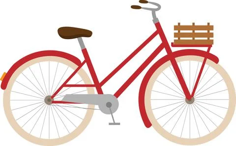 Vector illustration of red retro bicycle with wooden box in cartoon style Stock Illustration