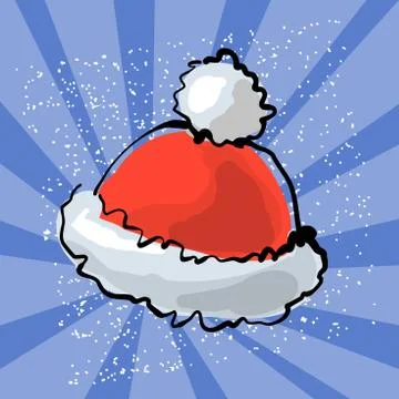 Vector illustration of red Santa s hat with snow ray background Stock Illustration