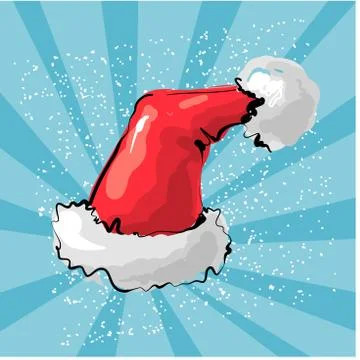 Vector illustration of red Santa s hat with light blue snow ray background Illustrazione stock