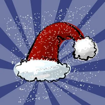 Vector illustration of red Santa s hat with dark blue snow ray background Stock Illustration