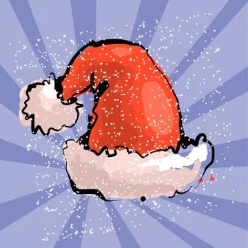 Vector illustration of red Santa s hat with blue snow ray background Stock Illustration